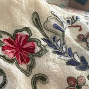 Ivory kimono with colorful embroidery. Swim cover cardigan duster One Size